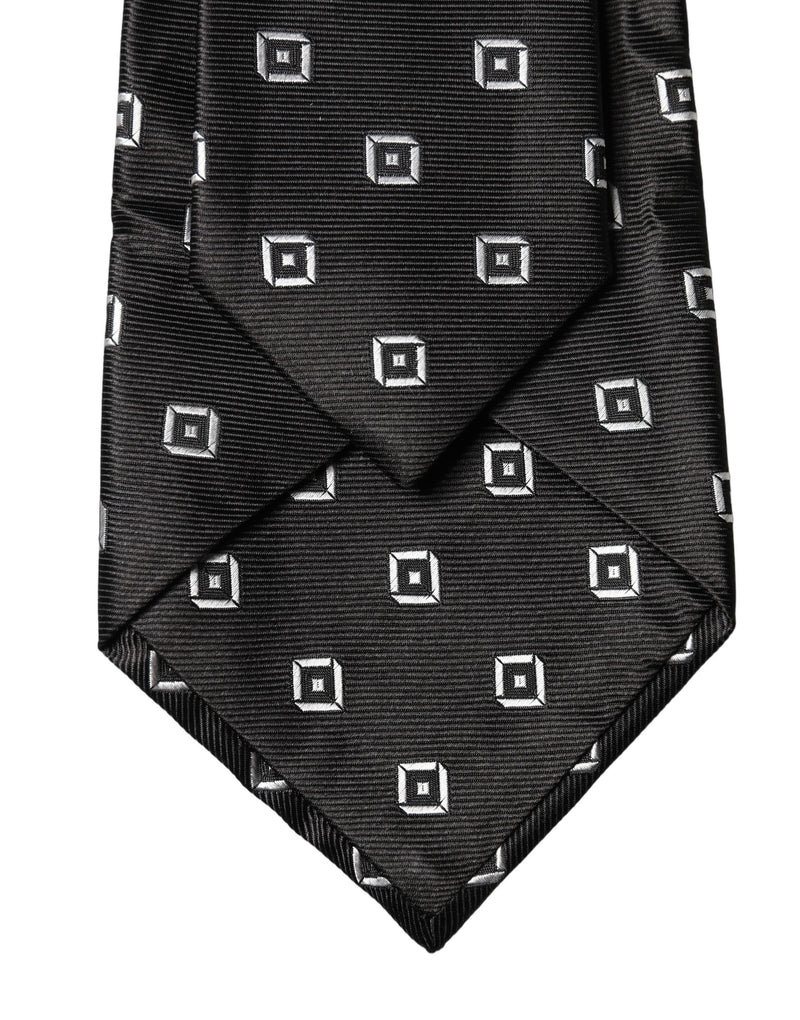 Dolce & Gabbana Black White Geometric Silk Adjustable Necktie