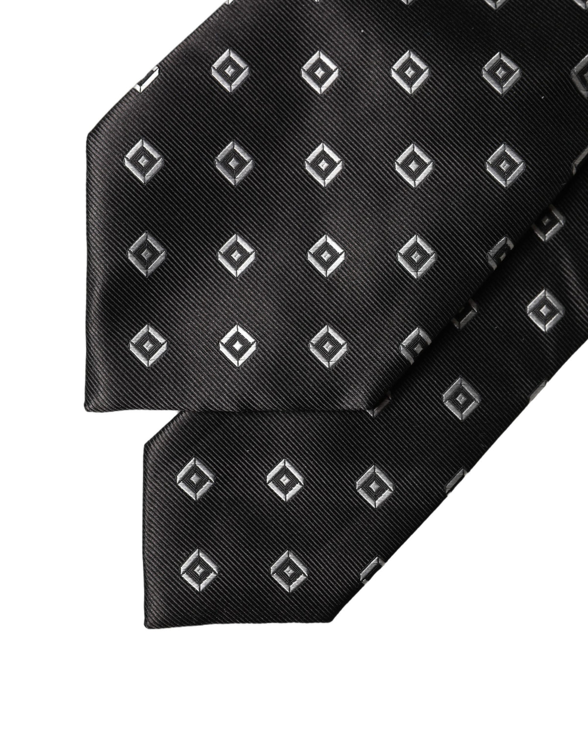 Dolce & Gabbana Black White Geometric Silk Adjustable Necktie