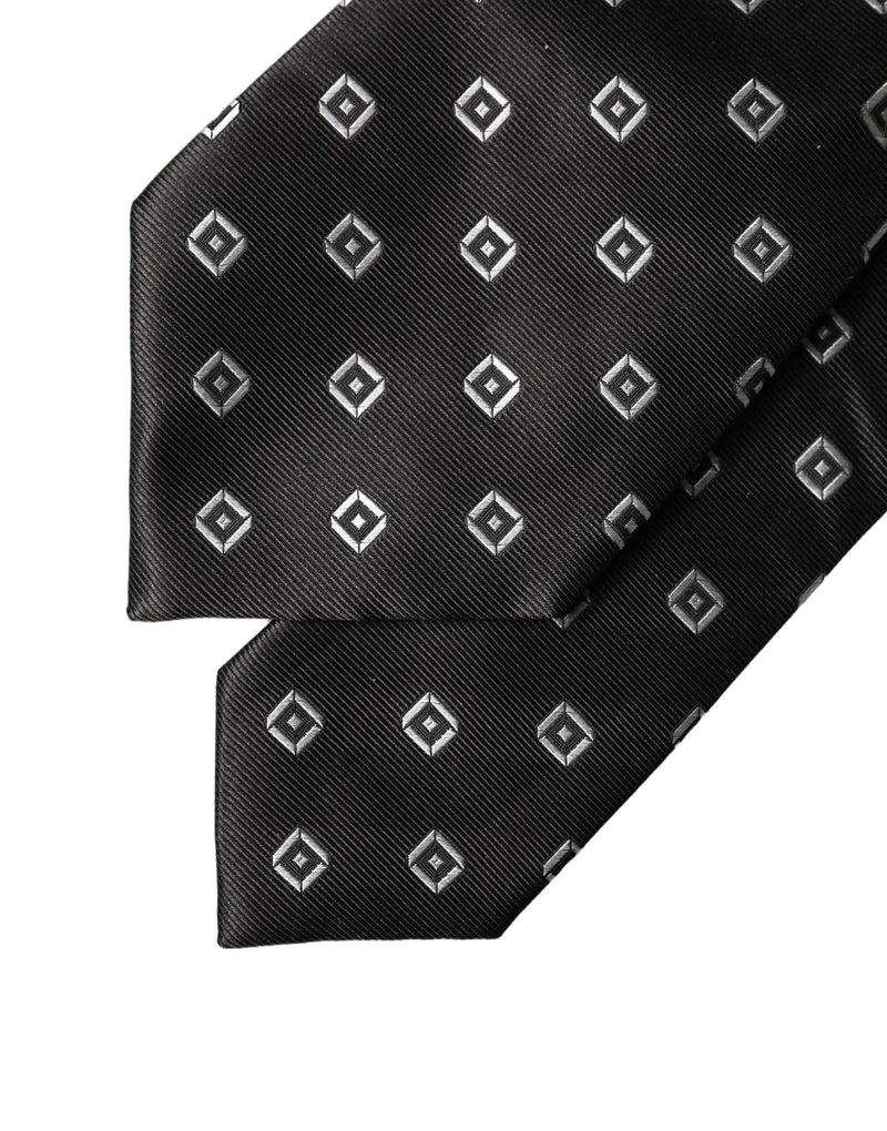 Dolce & Gabbana Black White Geometric Silk Adjustable Necktie
