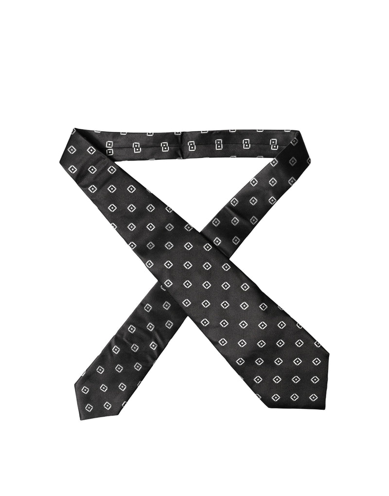 Dolce & Gabbana Black White Geometric Silk Adjustable Necktie