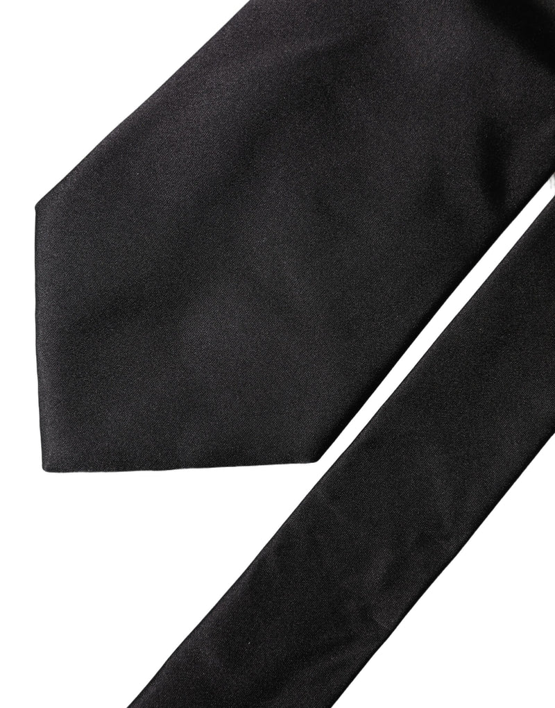 Dolce & Gabbana Black Solid Satin Silk Adjustable Women Necktie Tie