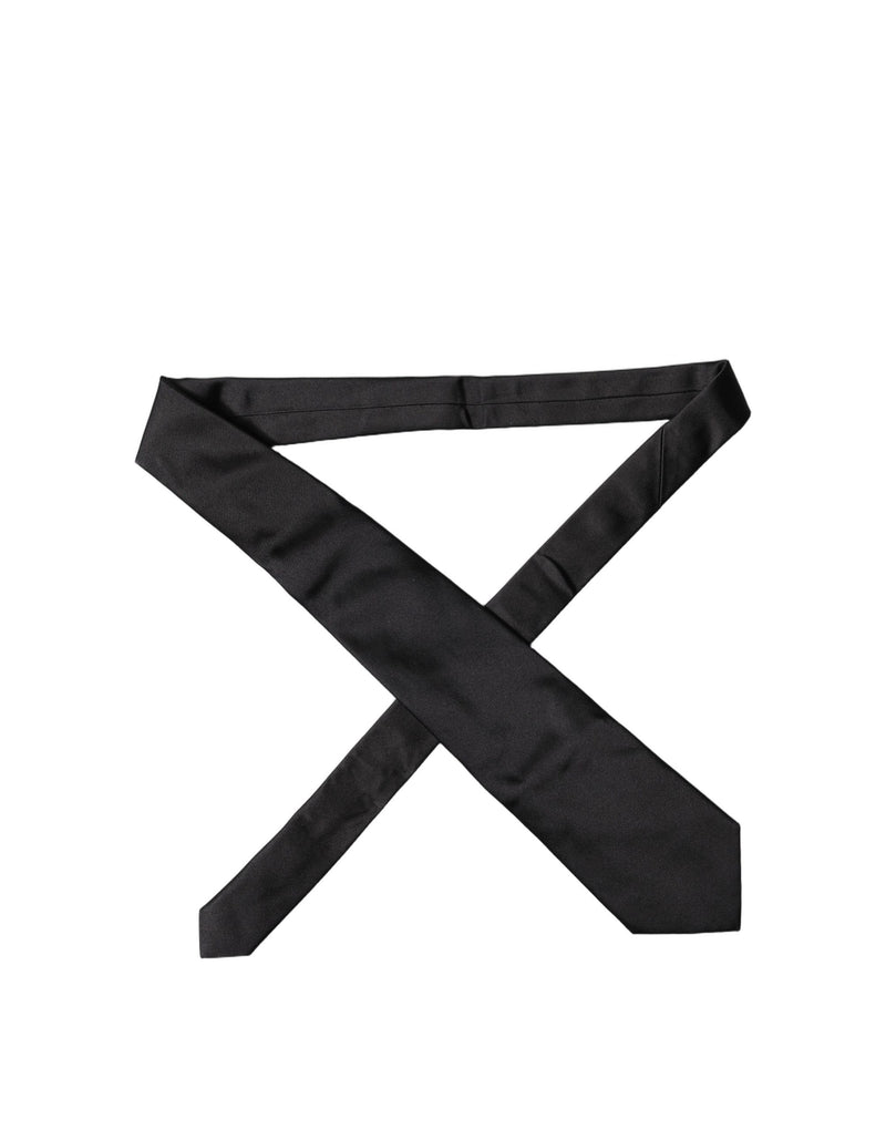 Dolce & Gabbana Black Solid Satin Silk Adjustable Women Necktie Tie