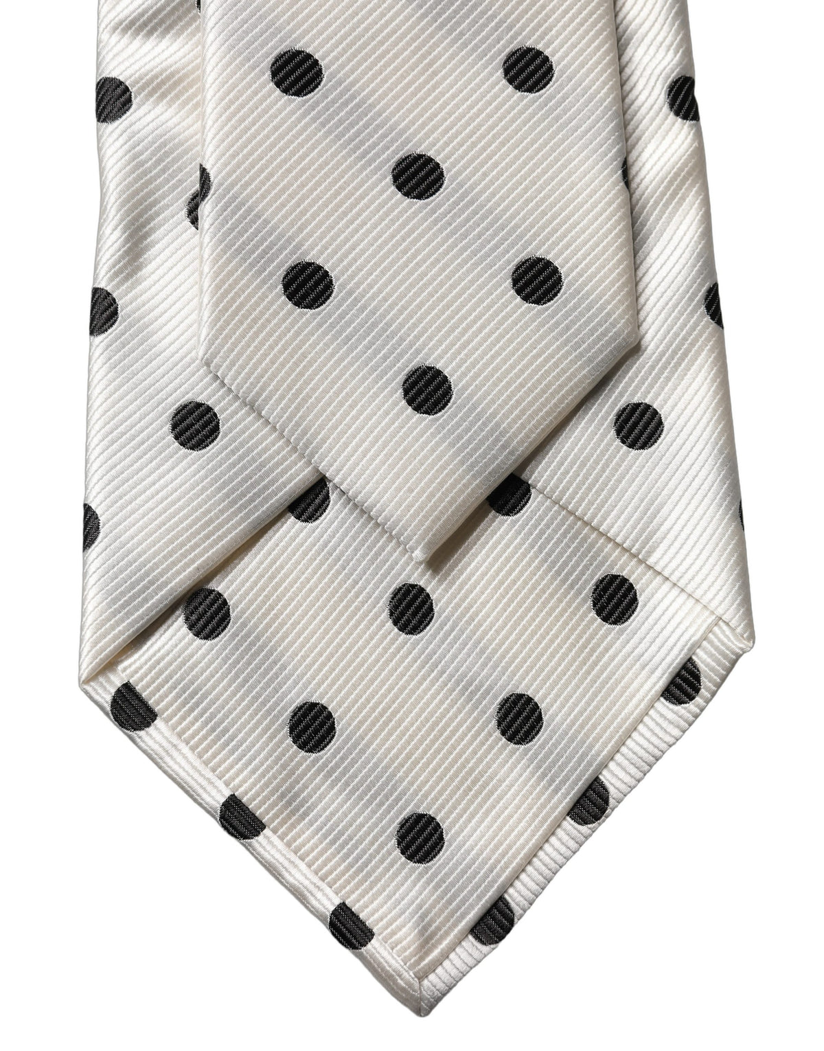 Dolce & Gabbana White Black Polka Dot Silk Adjustable Necktie
