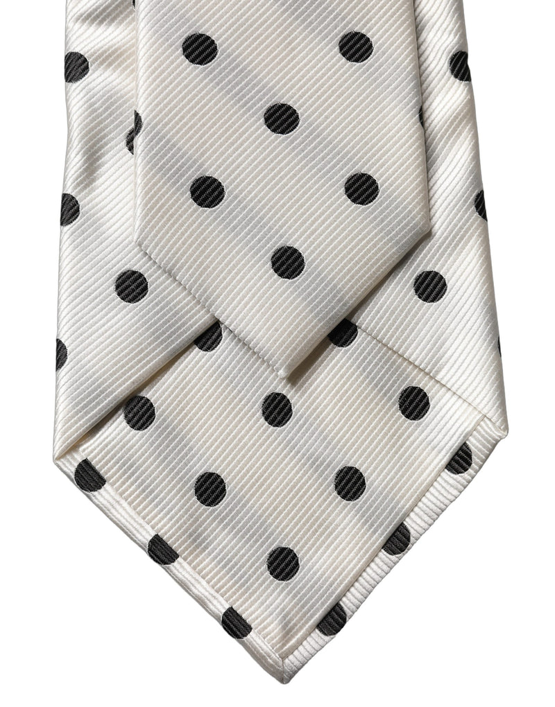 Dolce & Gabbana White Black Polka Dot Silk Adjustable Necktie