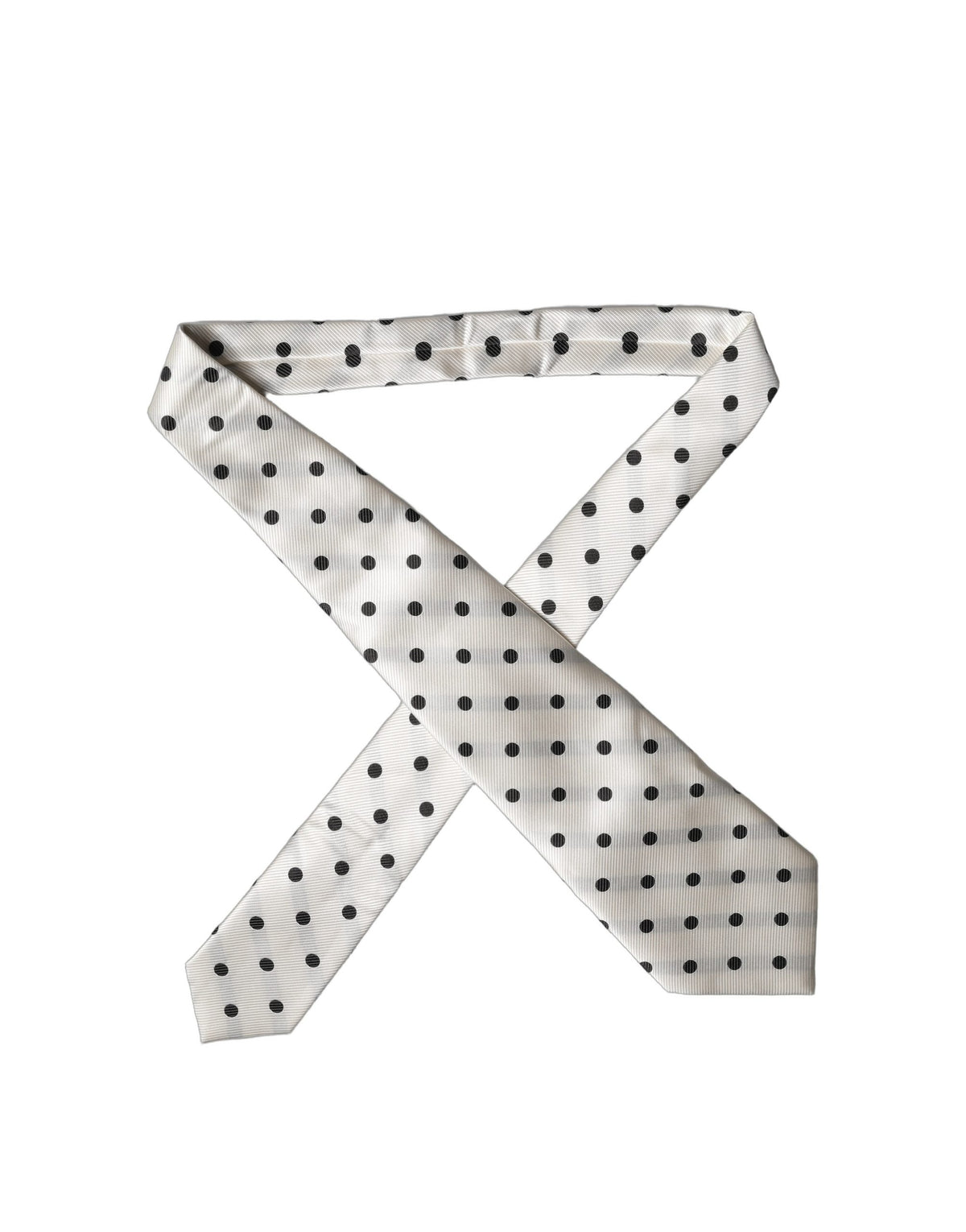 Dolce & Gabbana White Black Polka Dot Silk Adjustable Necktie