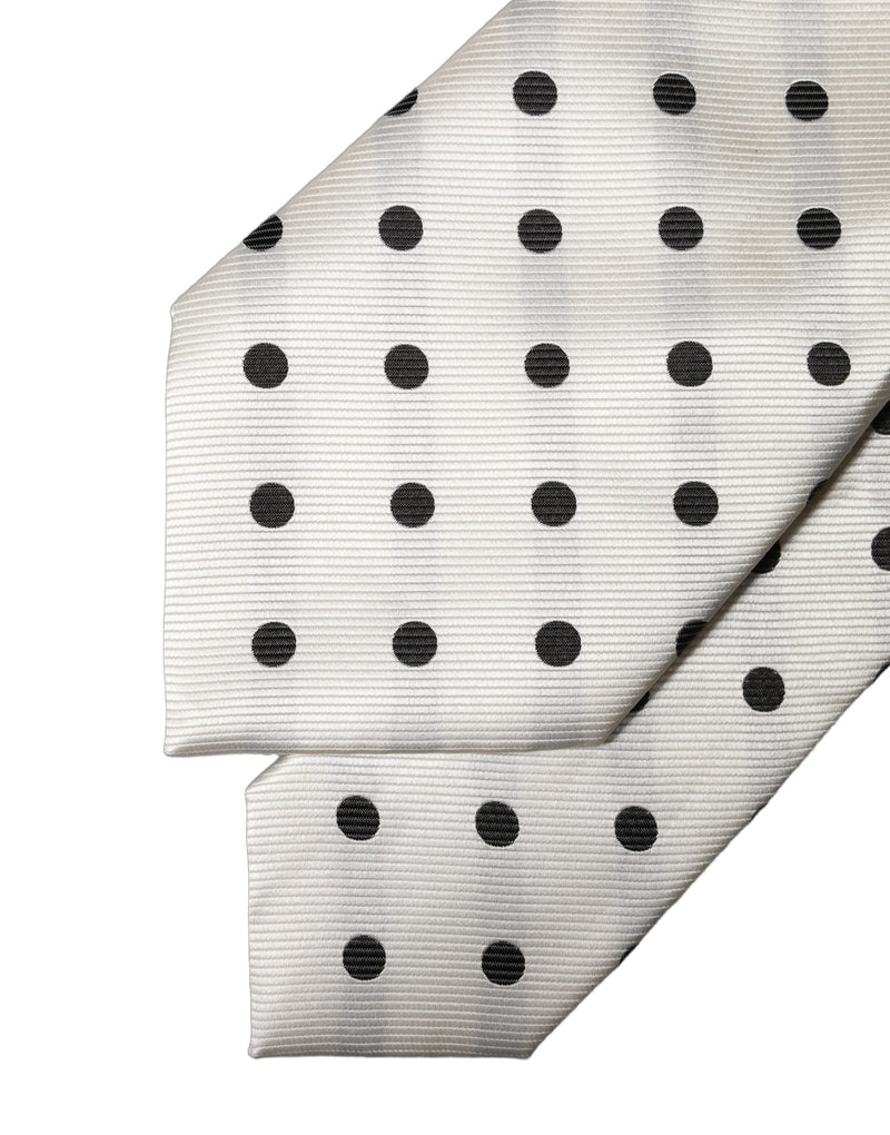 Dolce & Gabbana White Black Polka Dot Silk Adjustable Necktie