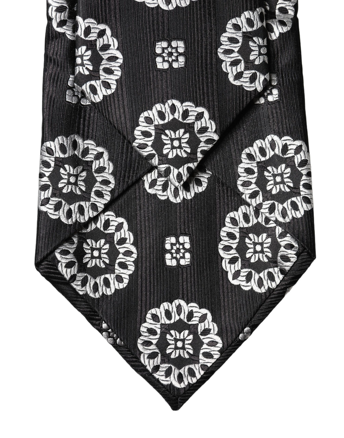 Dolce & Gabbana Black White Floral Silk Adjustable Women Necktie Tie