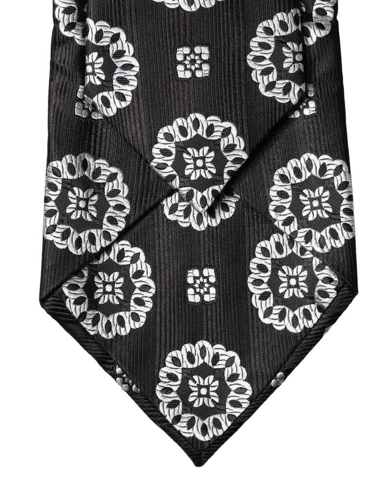 Dolce & Gabbana Black White Floral Silk Adjustable Women Necktie Tie