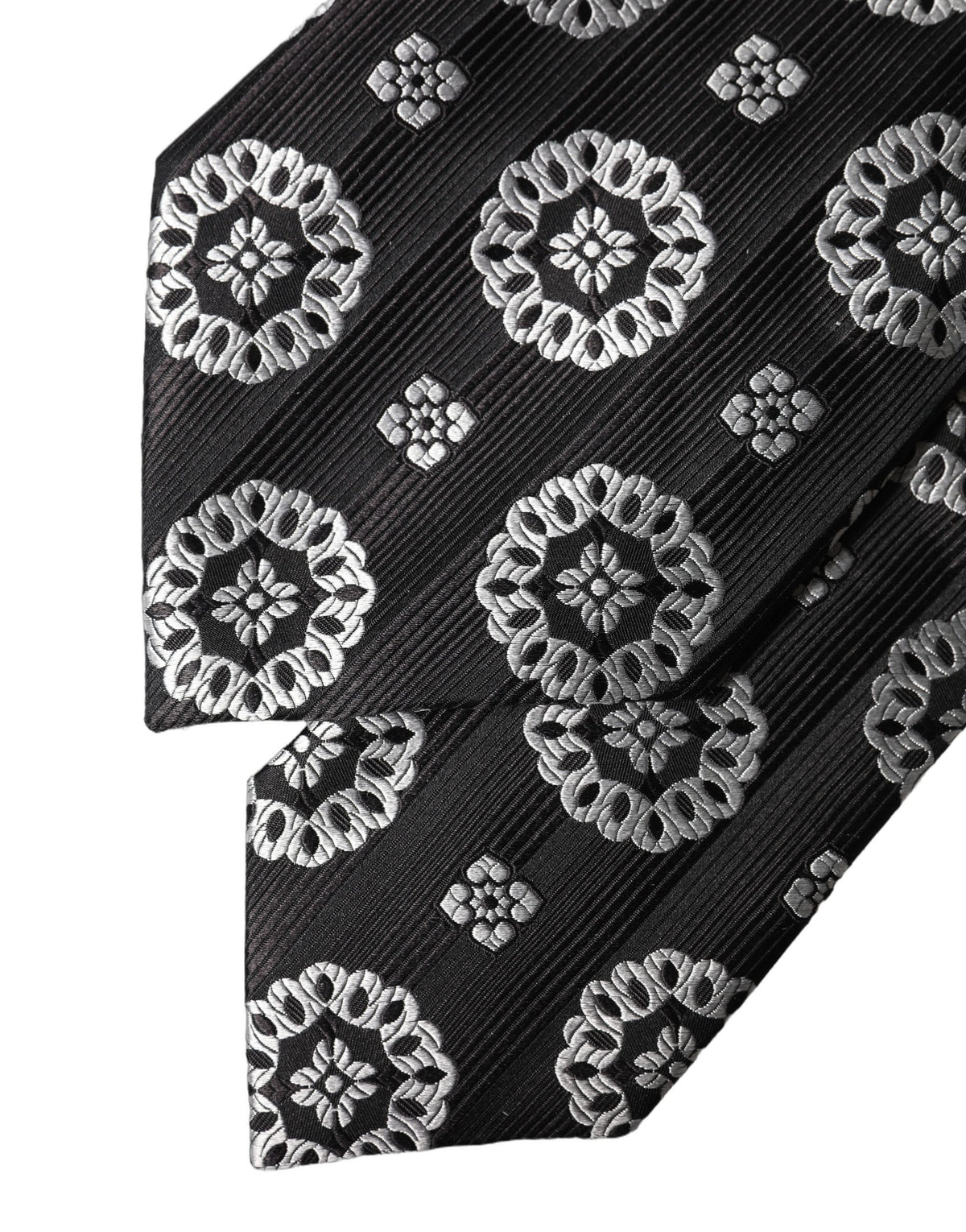 Dolce & Gabbana Black White Floral Silk Adjustable Women Necktie Tie