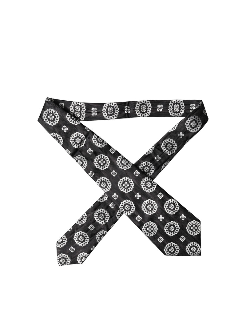 Dolce & Gabbana Black White Floral Silk Adjustable Women Necktie Tie