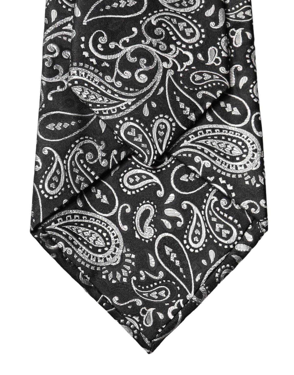 Dolce & Gabbana Black White Paisley Silk Adjustable Women Necktie Tie