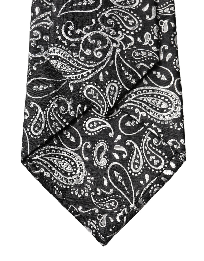 Dolce & Gabbana Black White Paisley Silk Adjustable Women Necktie Tie