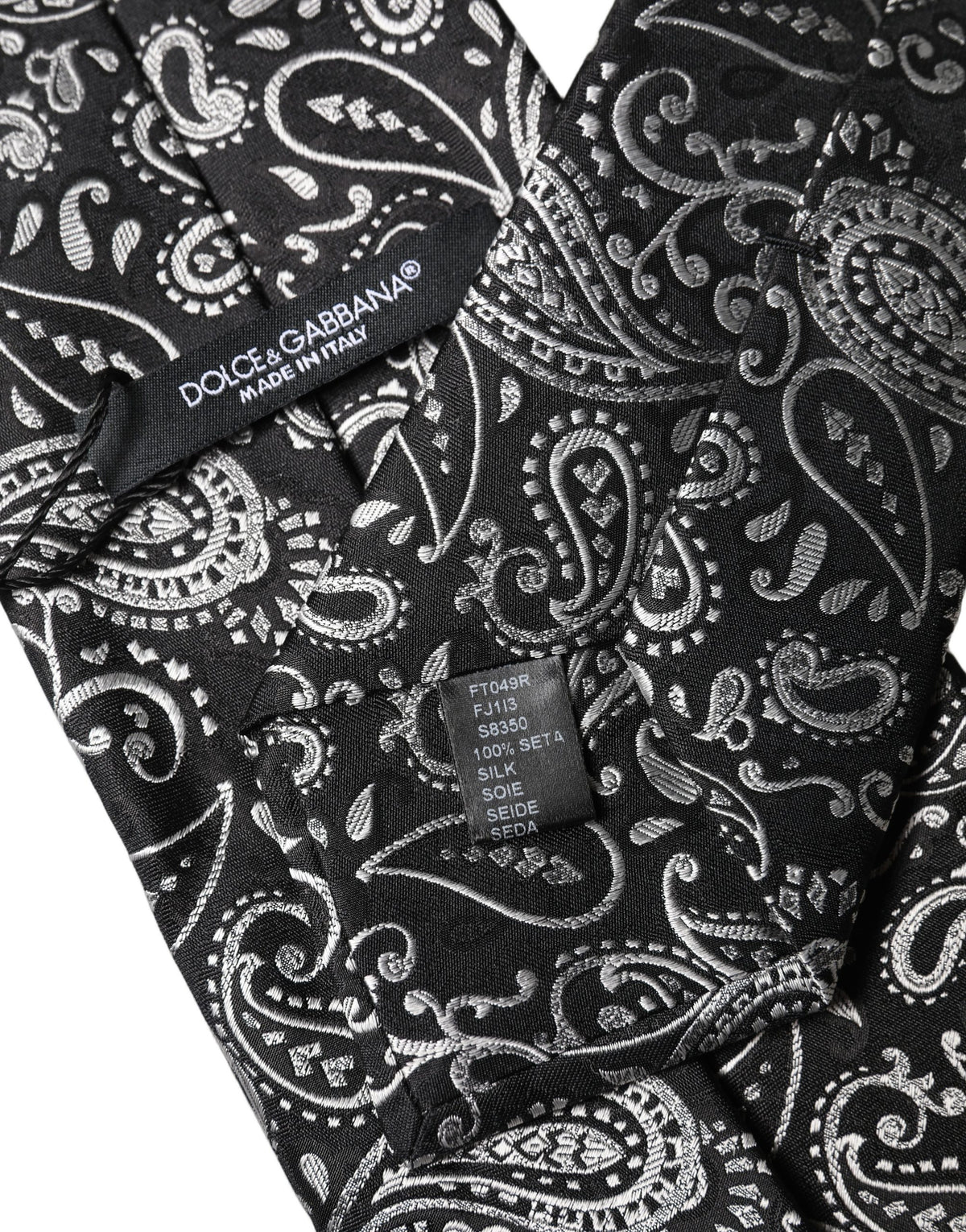 Dolce & Gabbana Black White Paisley Silk Adjustable Women Necktie Tie
