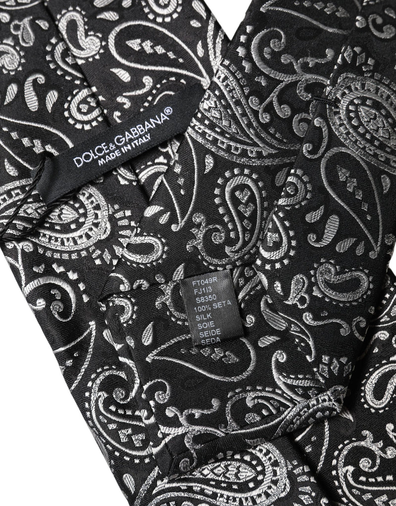 Dolce & Gabbana Black White Paisley Silk Adjustable Women Necktie Tie