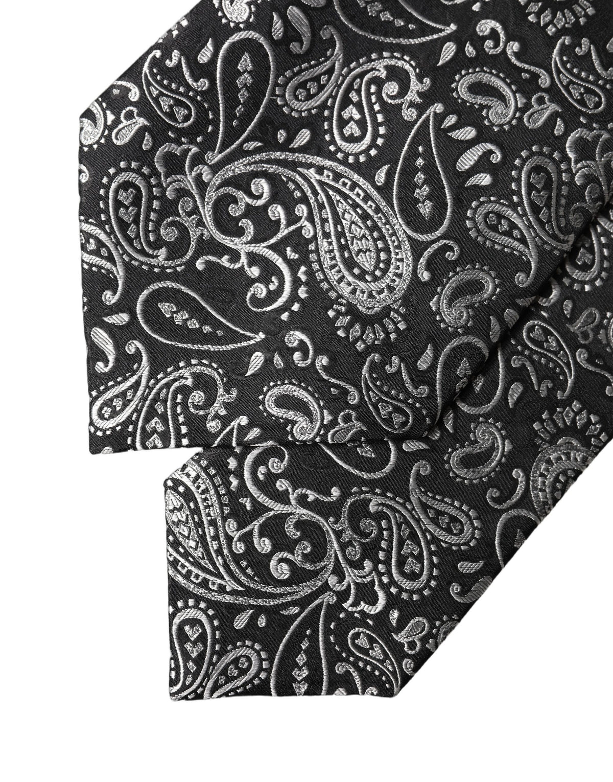 Dolce & Gabbana Black White Paisley Silk Adjustable Women Necktie Tie