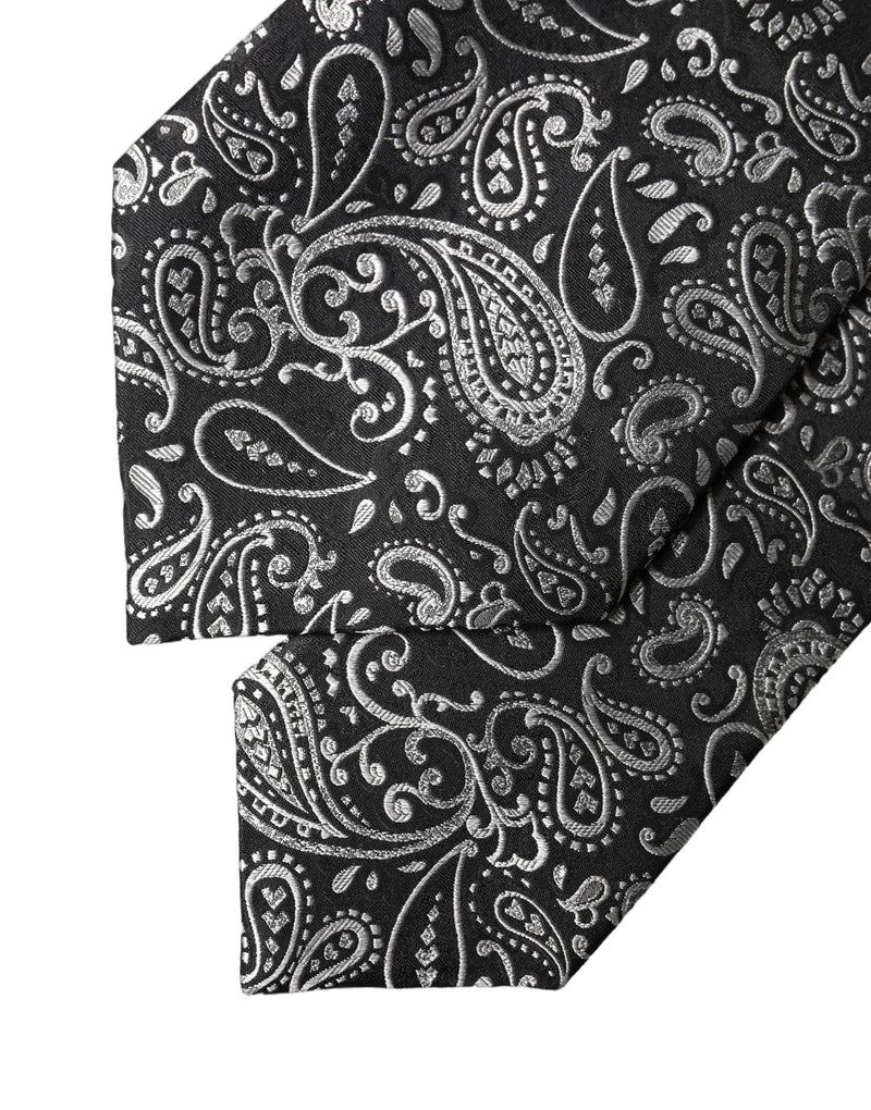 Dolce & Gabbana Black White Paisley Silk Adjustable Women Necktie Tie