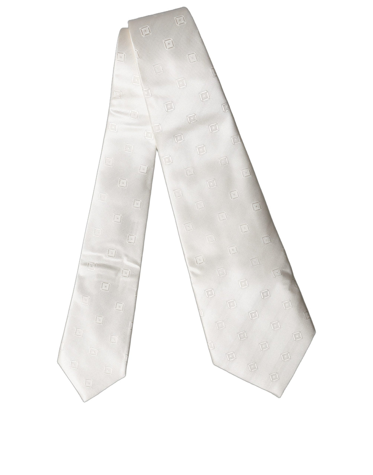 Dolce & Gabbana Off White Geometric Silk Adjustable Necktie