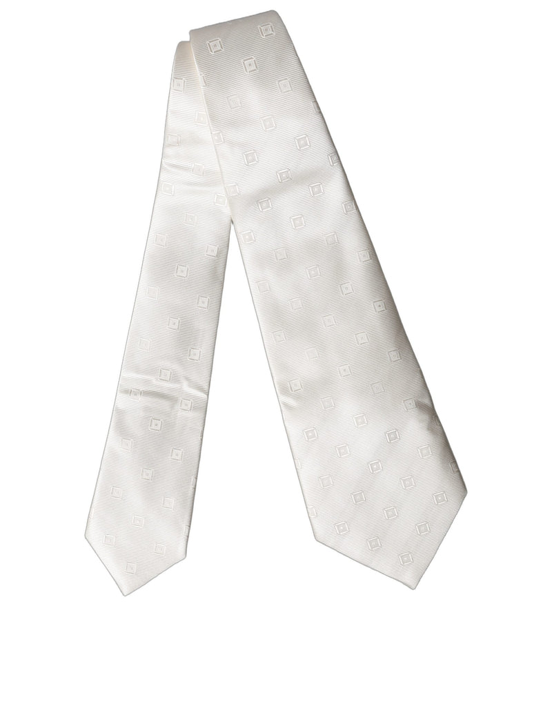 Dolce & Gabbana Off White Geometric Silk Adjustable Necktie