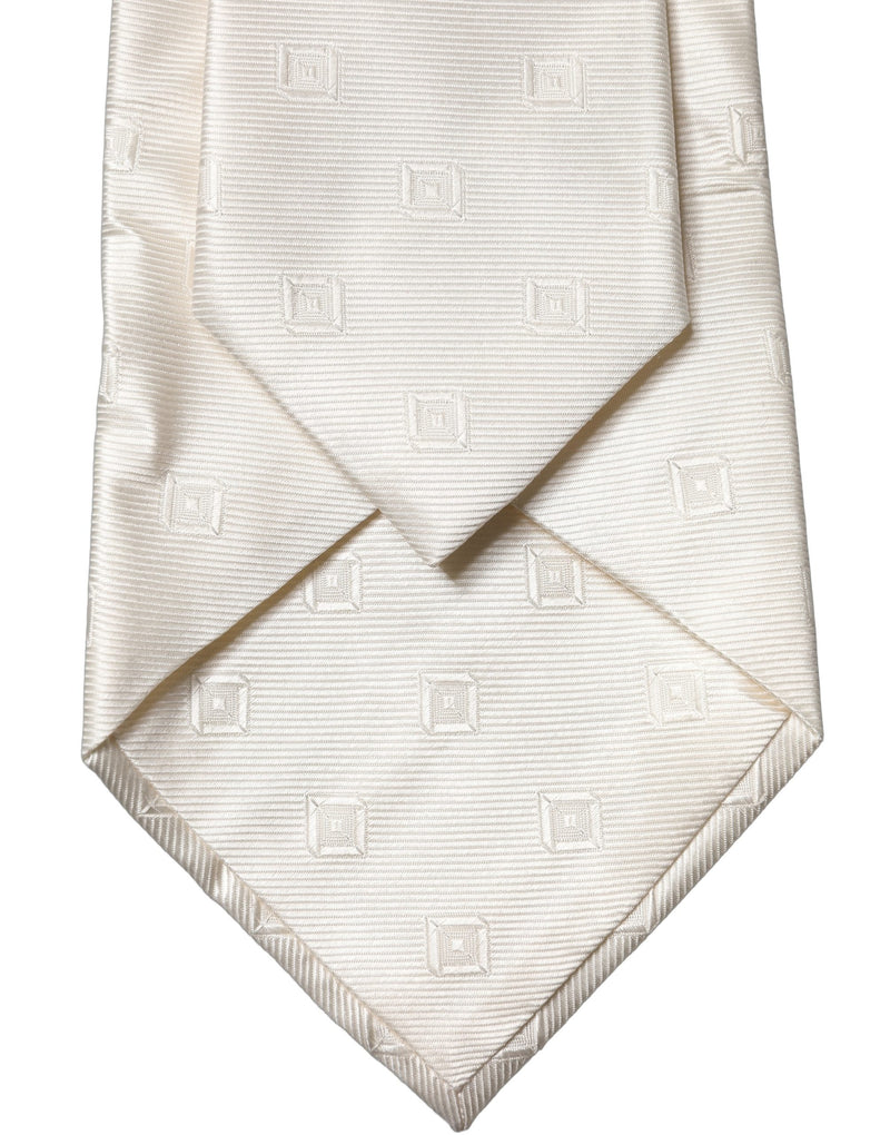 Dolce & Gabbana Off White Geometric Silk Adjustable Necktie