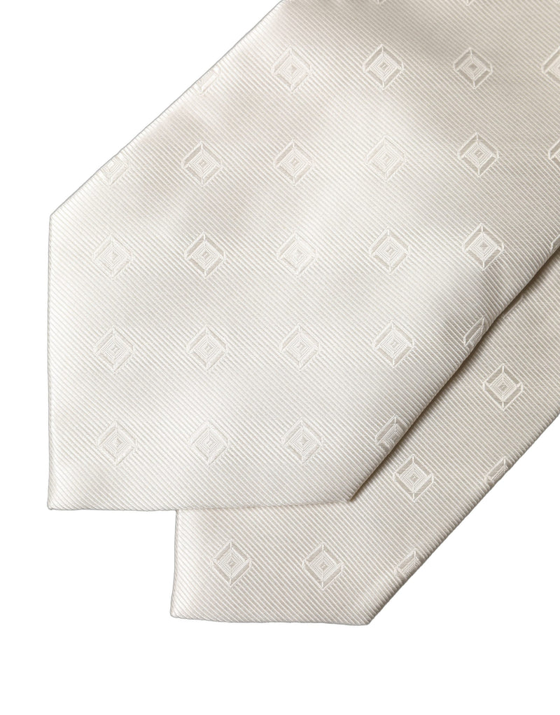 Dolce & Gabbana Off White Geometric Silk Adjustable Necktie