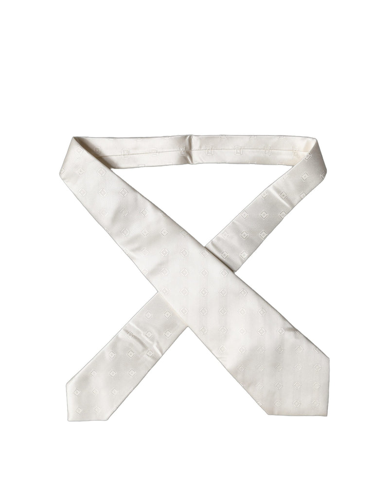 Dolce & Gabbana Off White Geometric Silk Adjustable Necktie