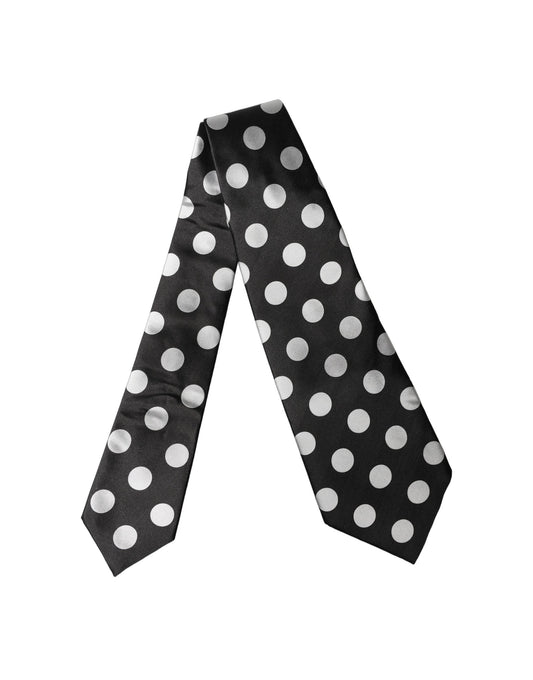 Dolce & Gabbana Black White Polka Dot Silk Adjustable Women Necktie Tie
