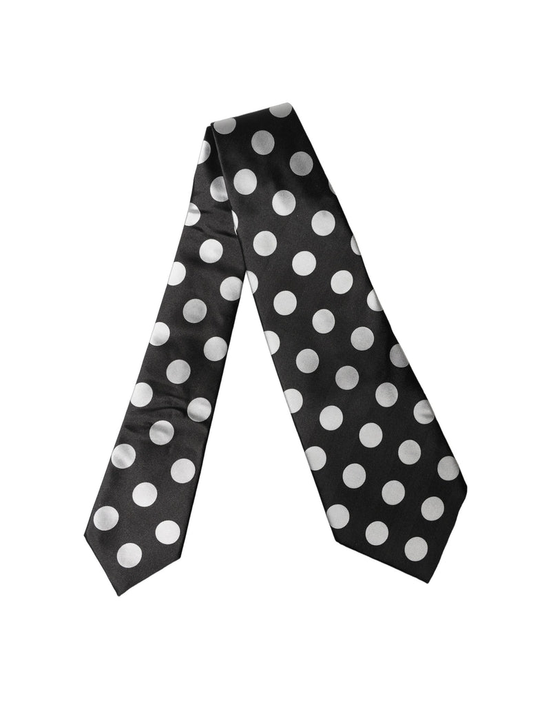 Dolce & Gabbana Black & White Polka Dot Silk Adjustable Necktie