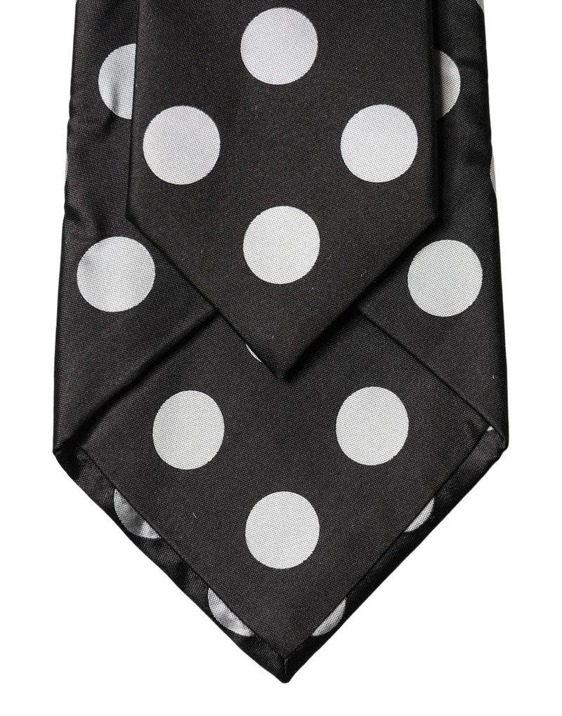 Dolce & Gabbana Black & White Polka Dot Silk Adjustable Necktie