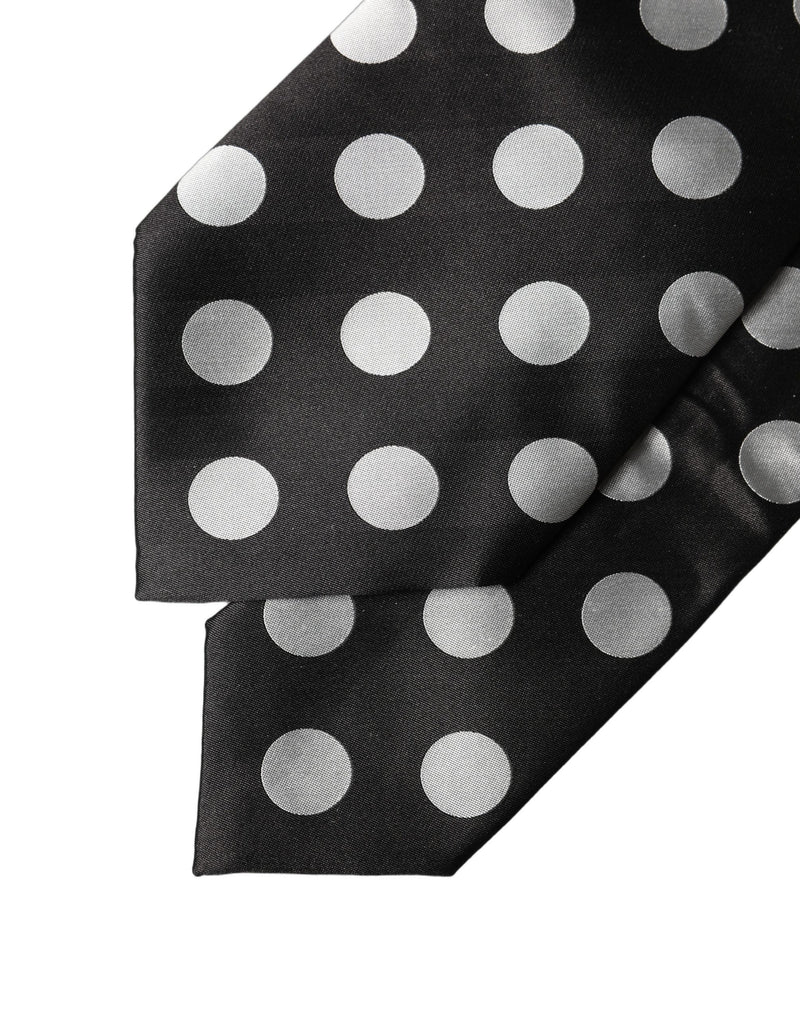 Dolce & Gabbana Black & White Polka Dot Silk Adjustable Necktie