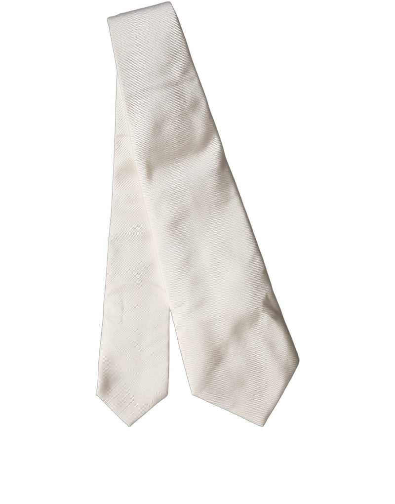 Dolce & Gabbana Off White Solid Silk Adjustable Women Necktie