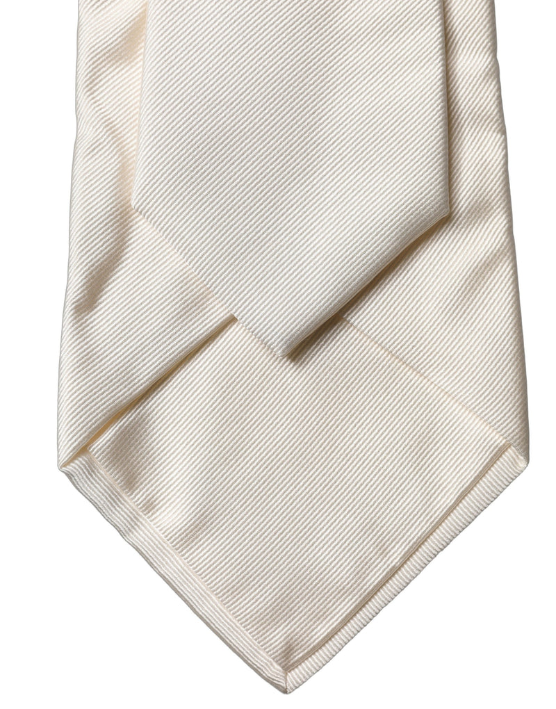 Dolce & Gabbana Off White Solid Silk Adjustable Women Necktie