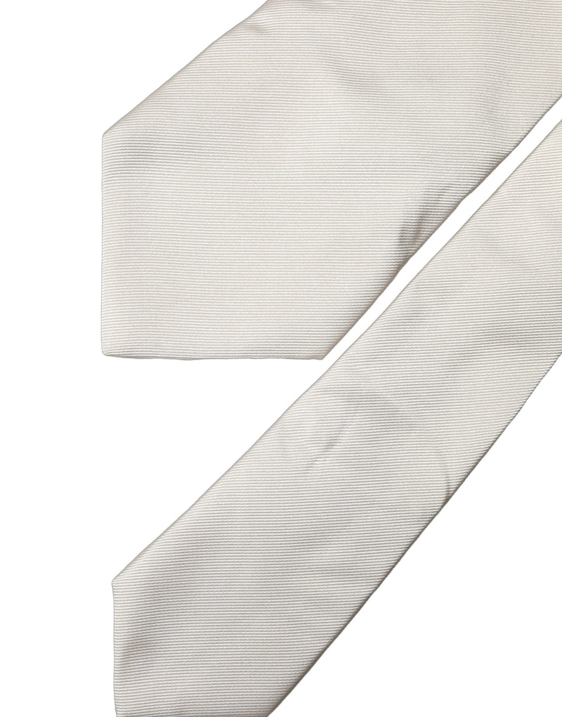 Dolce & Gabbana Off White Solid Silk Adjustable Women Necktie