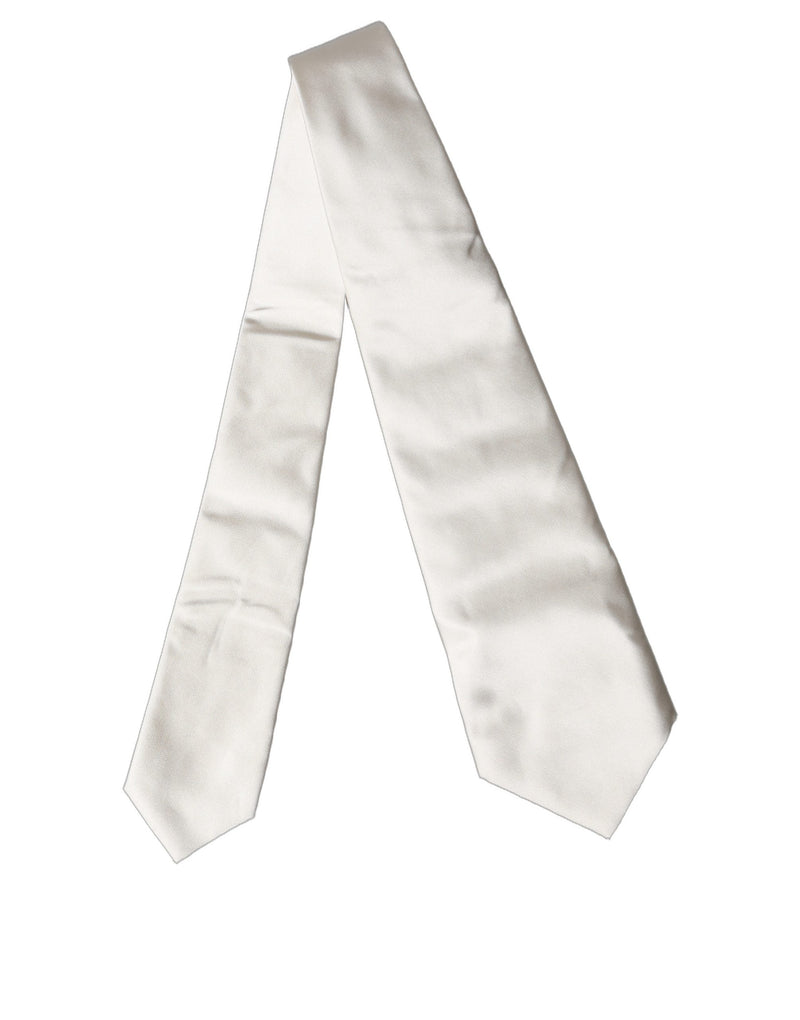 Dolce & Gabbana Off White Solid Silk Adjustable Women Necktie