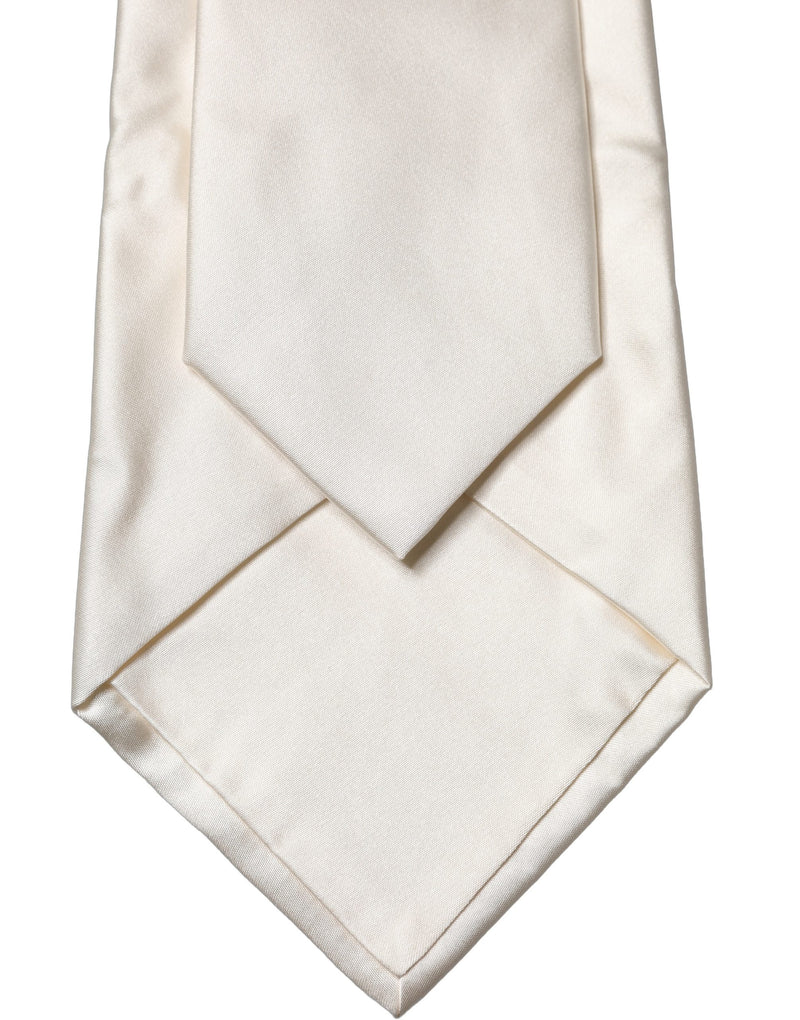 Dolce & Gabbana Off White Solid Silk Adjustable Women Necktie
