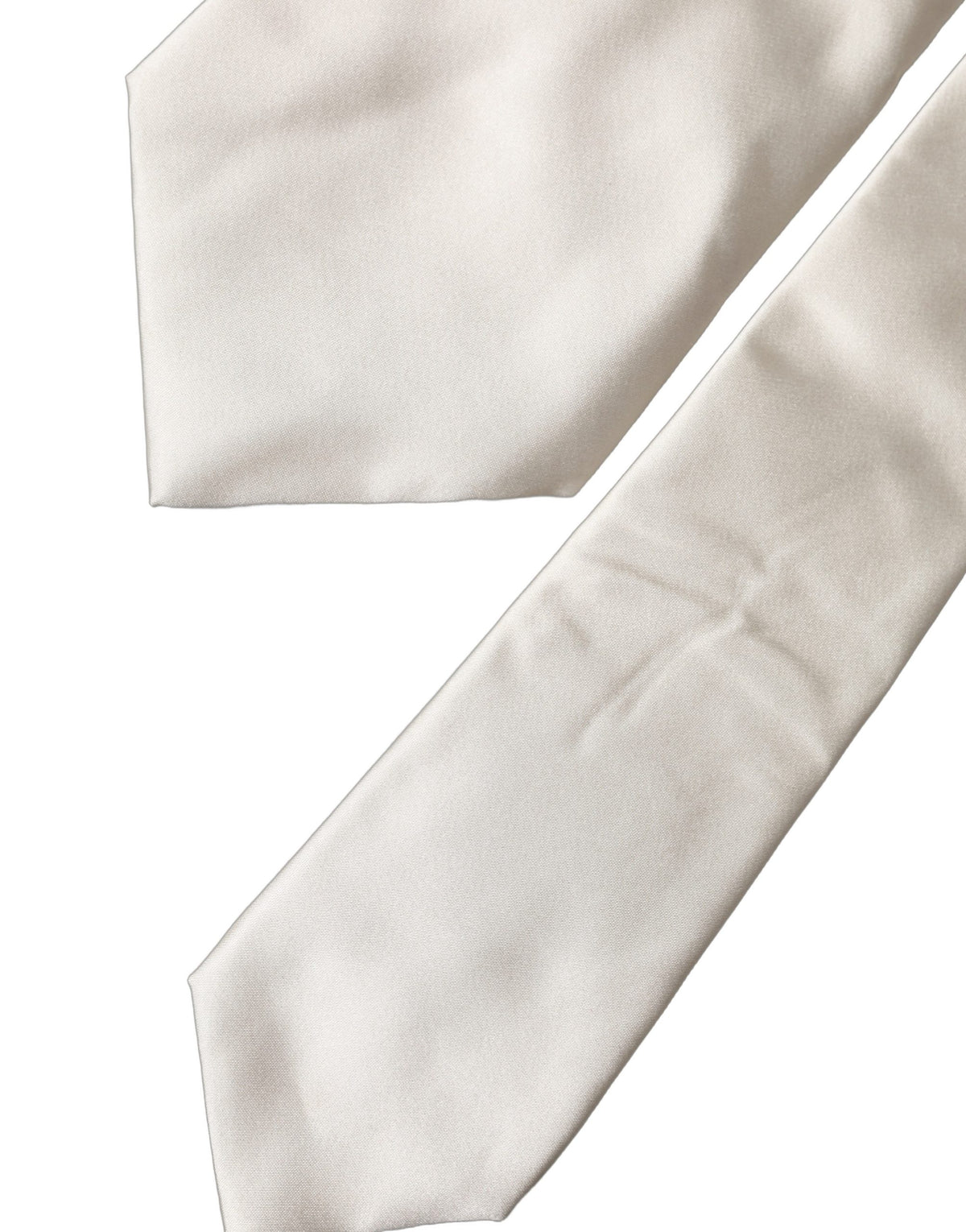 Dolce & Gabbana Off White Solid Silk Adjustable Women Necktie