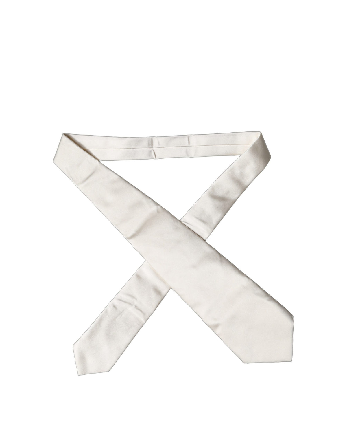 Dolce & Gabbana Off White Solid Silk Adjustable Women Necktie