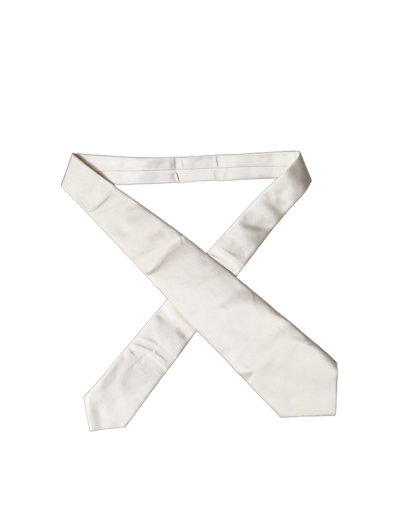 Dolce & Gabbana Off White Solid Silk Adjustable Women Necktie