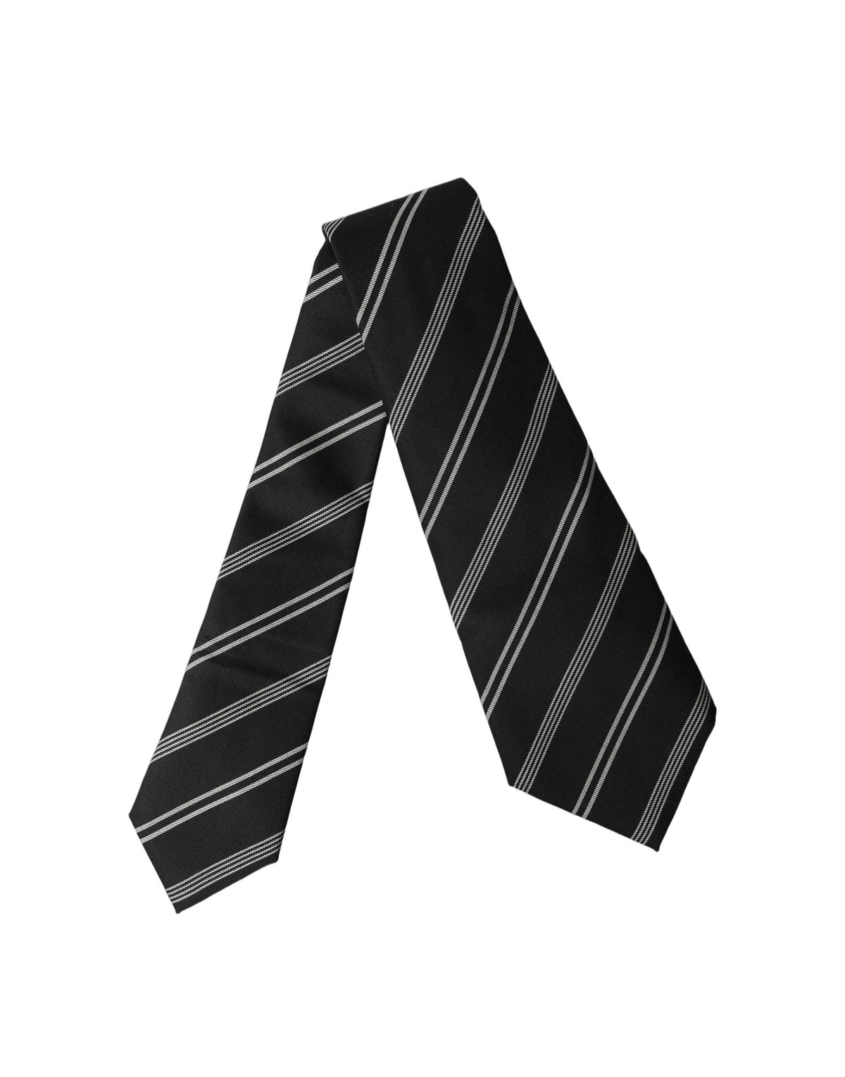 Dolce & Gabbana Black and White Stripes Silk Adjustable Necktie