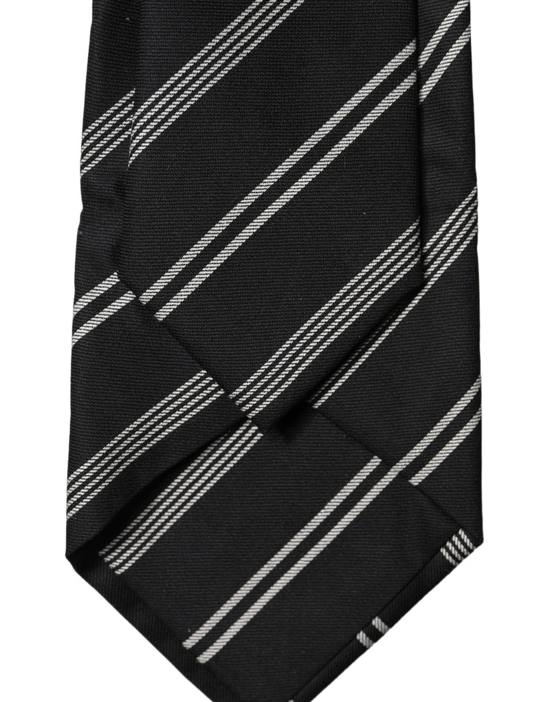 Dolce & Gabbana Black and White Stripes Silk Adjustable Necktie