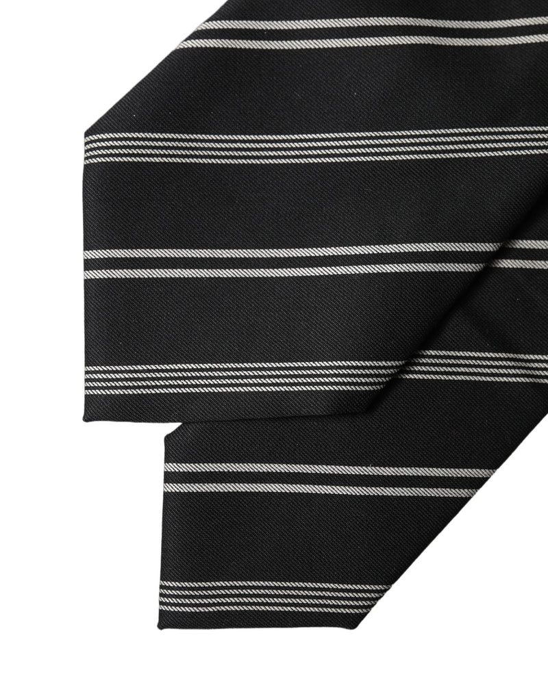 Dolce & Gabbana Black and White Stripes Silk Adjustable Necktie