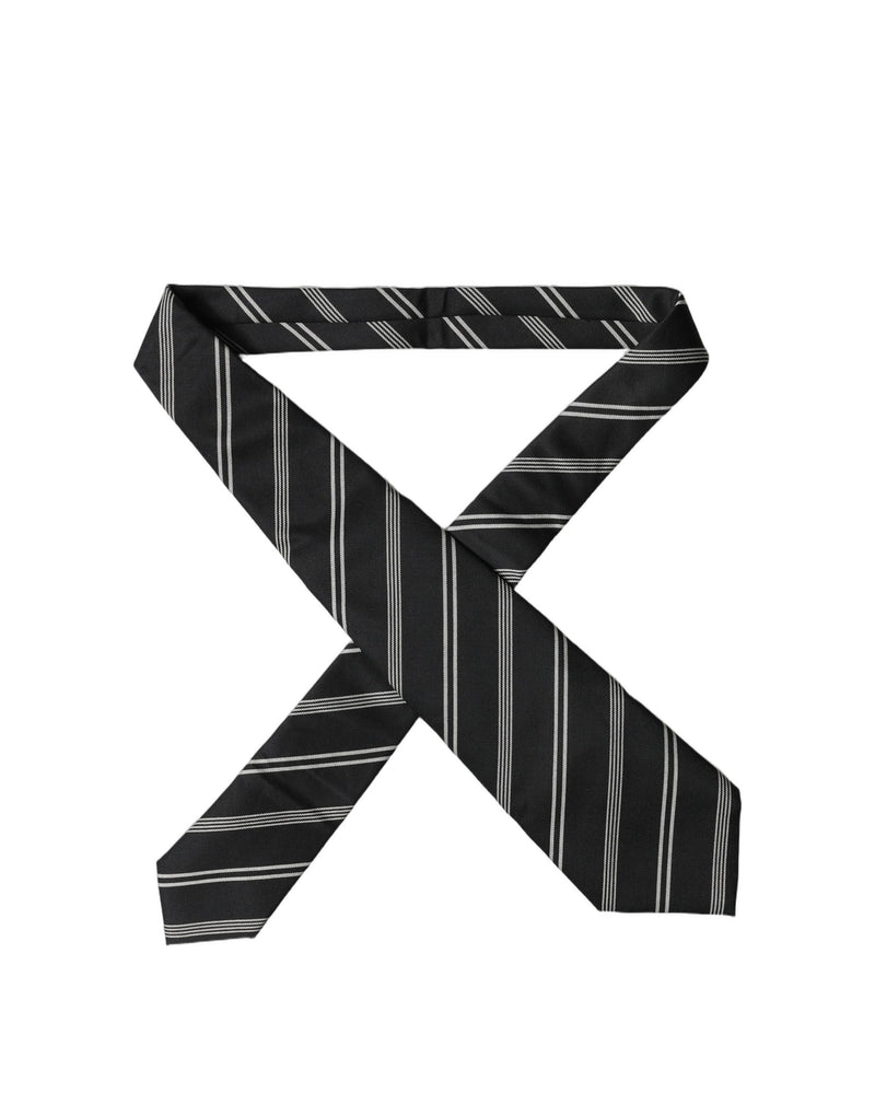 Dolce & Gabbana Black and White Stripes Silk Adjustable Necktie
