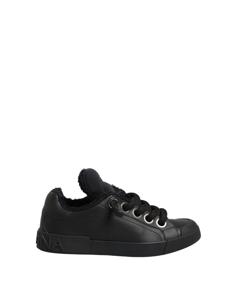 Dolce & Gabbana Black Leather Low Top Portofino Sneakers