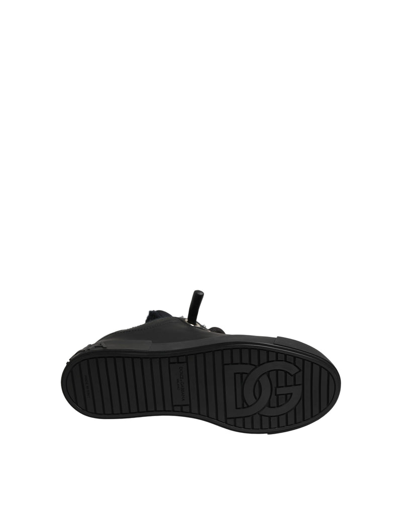 Dolce & Gabbana Black Leather Low Top Portofino Sneakers