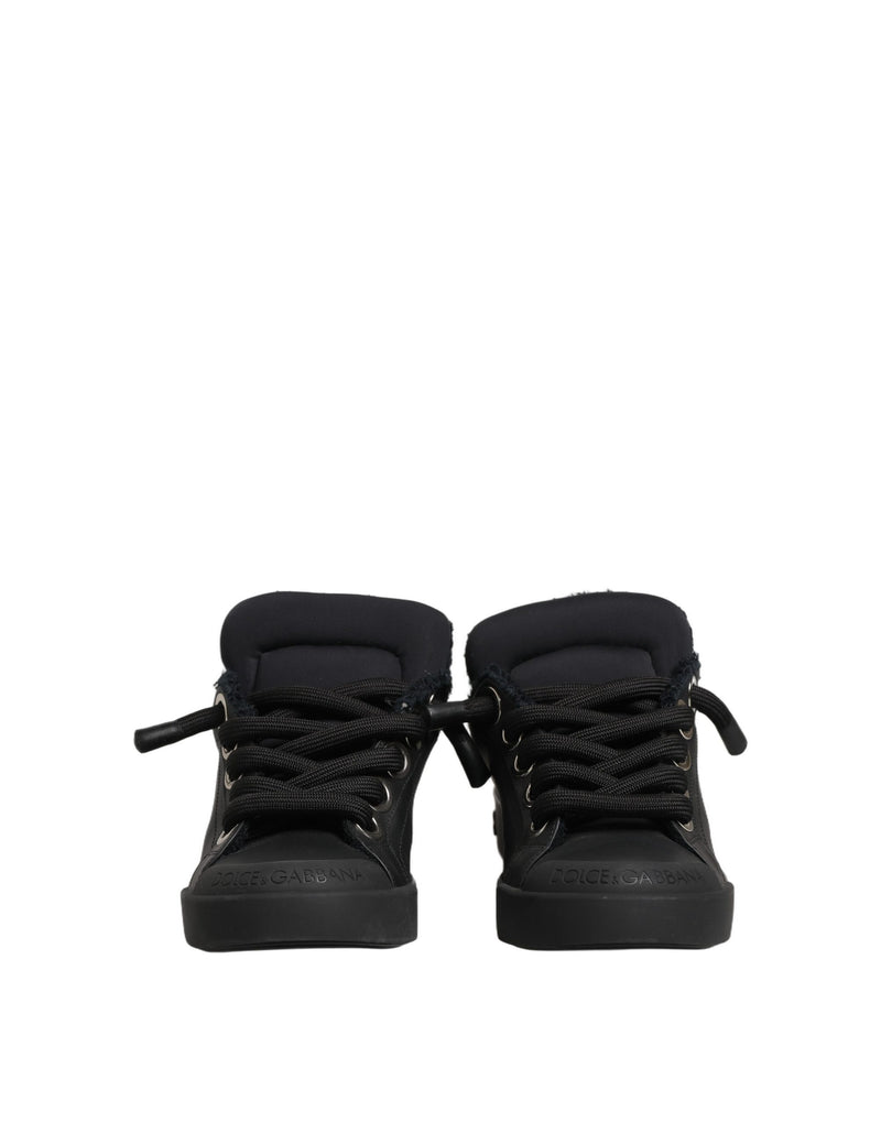 Dolce & Gabbana Black Leather Low Top Portofino Sneakers