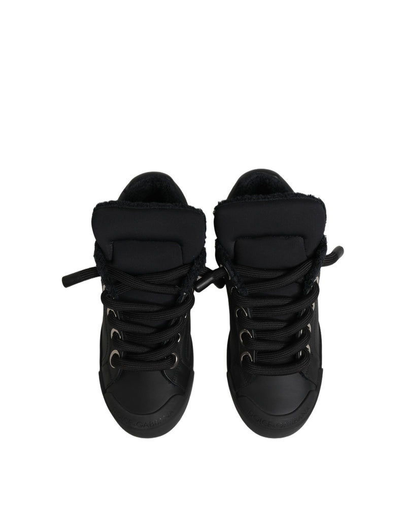 Dolce & Gabbana Black Leather Low Top Portofino Sneakers