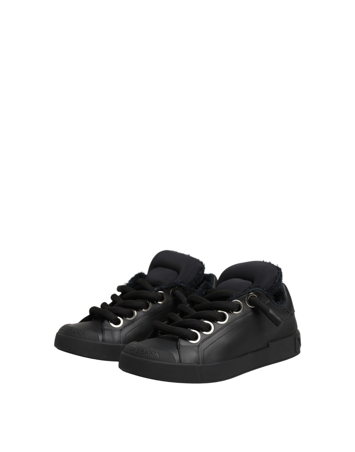 Dolce & Gabbana Black Leather Low Top Portofino Sneakers