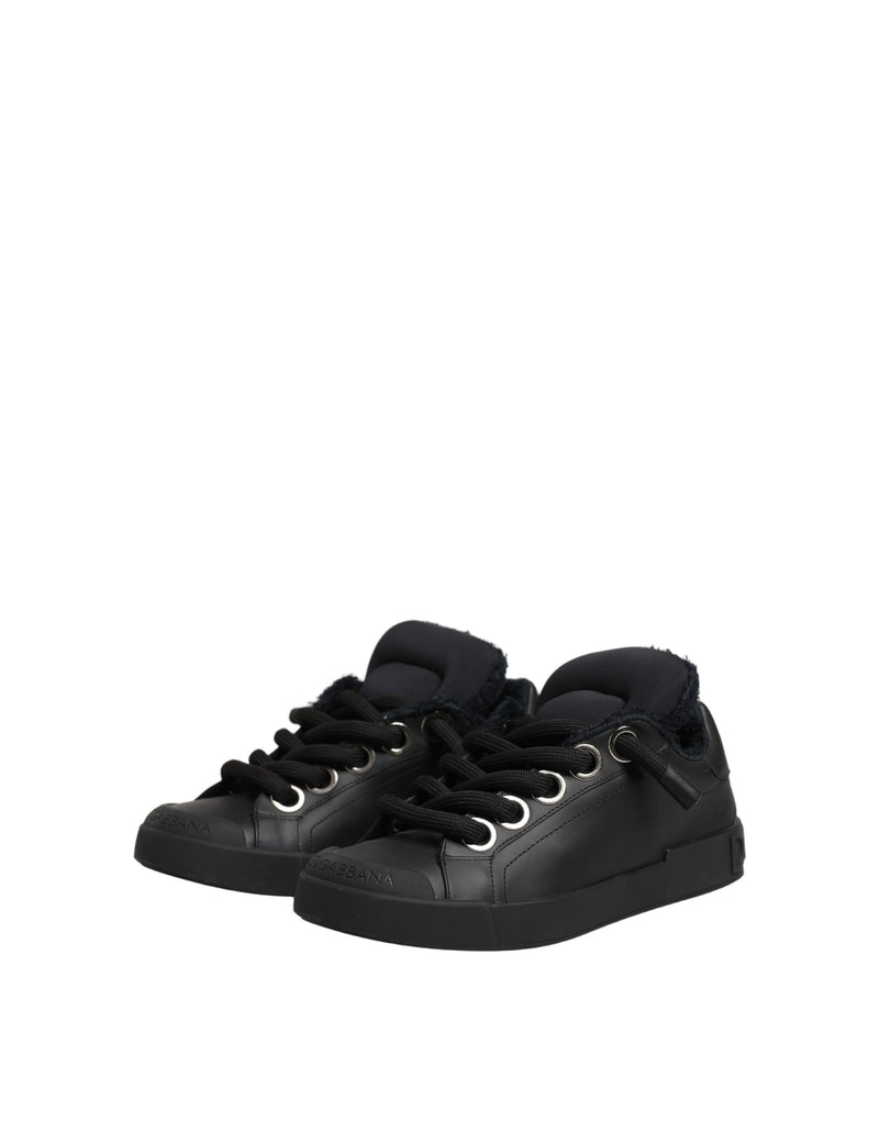 Dolce & Gabbana Black Leather Low Top Portofino Sneakers