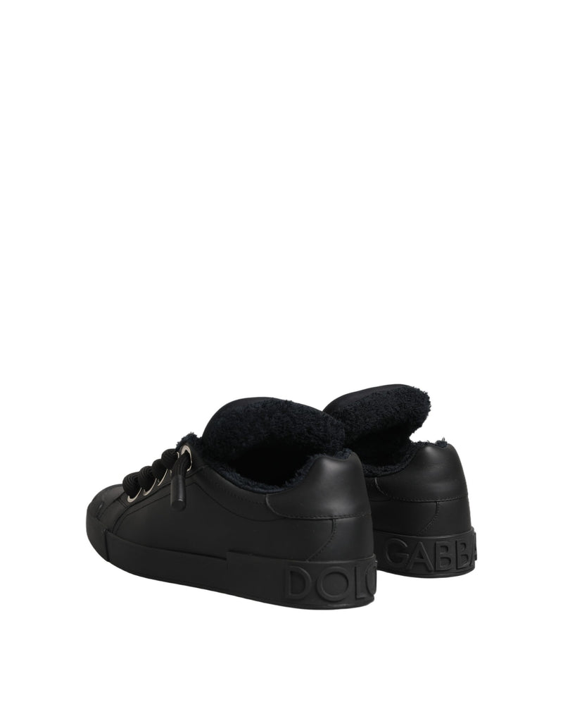 Dolce & Gabbana Black Leather Low Top Portofino Sneakers
