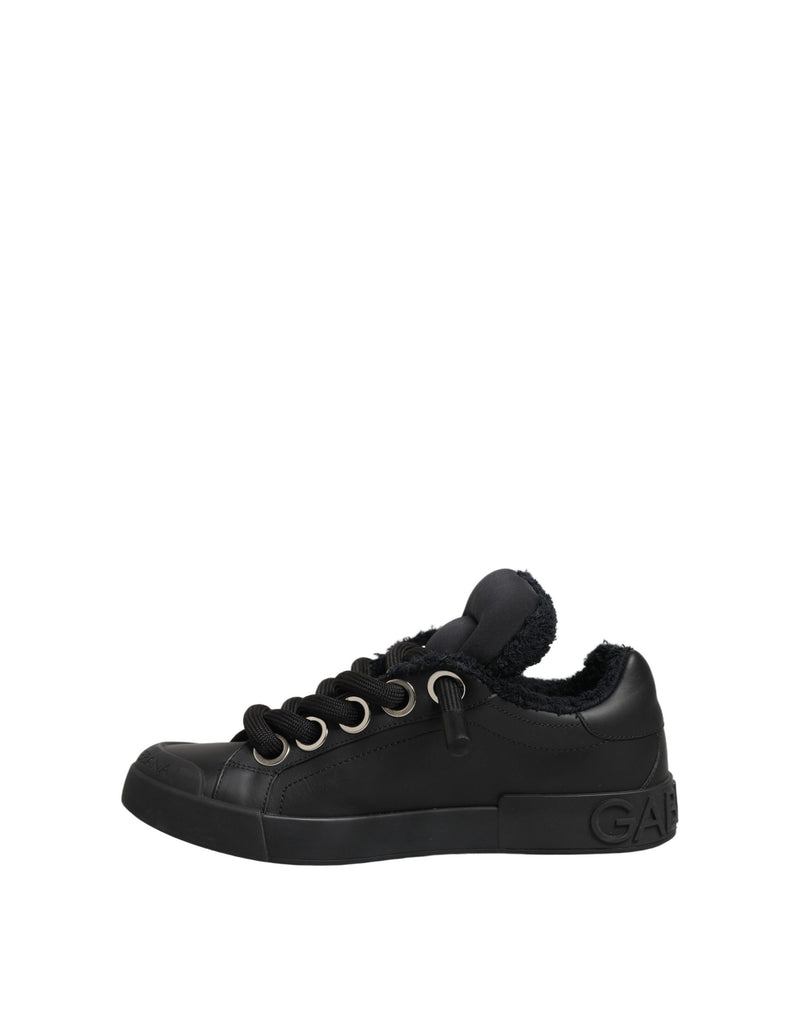 Dolce & Gabbana Black Leather Low Top Portofino Sneakers