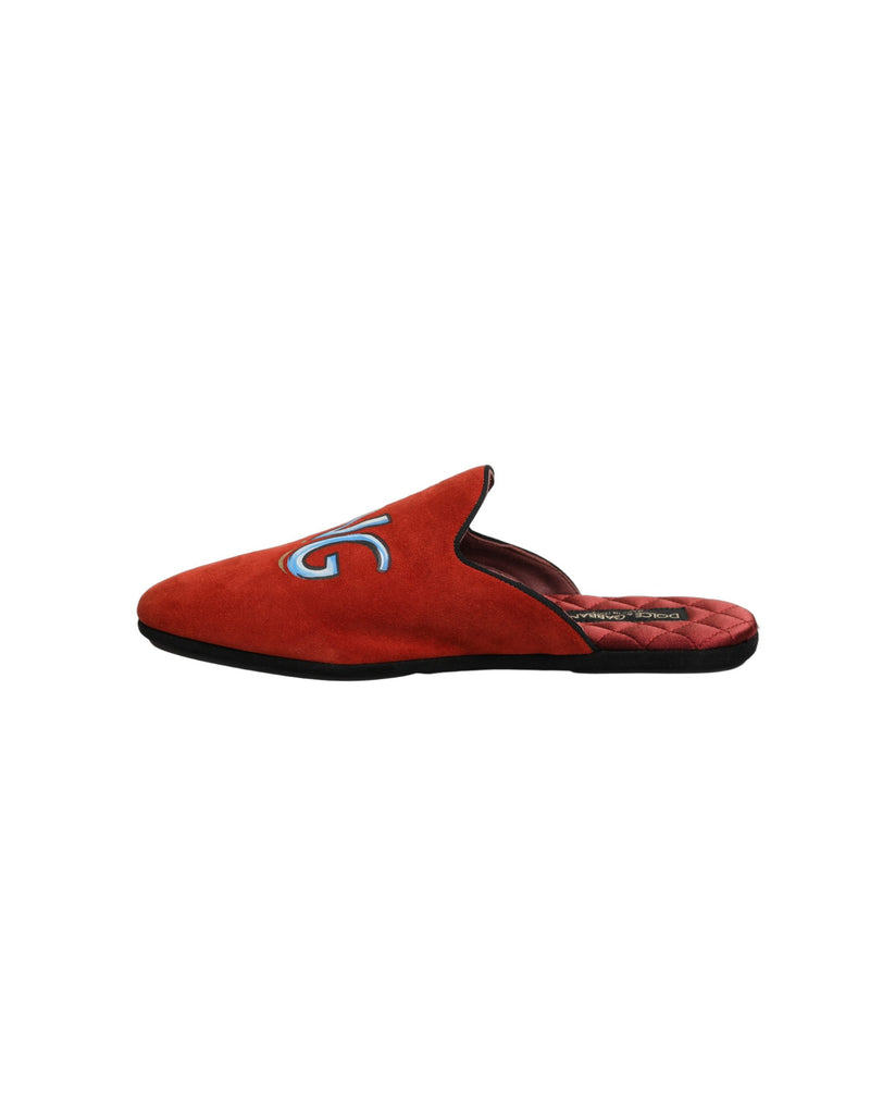 Dolce & Gabbana Red Suede DG King Men House Slipper Shoes